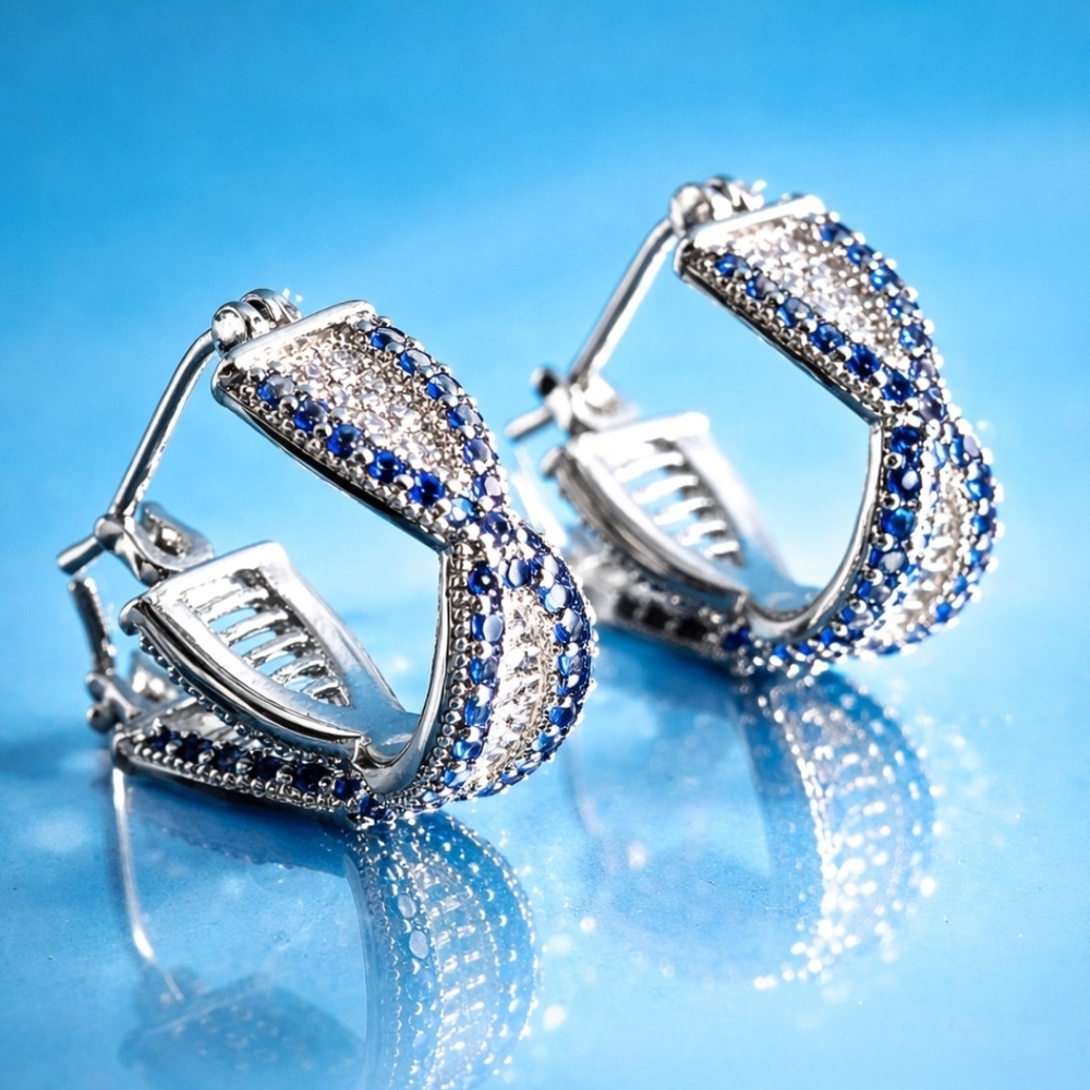 Elegant Silver and Blue Hoop Earrings